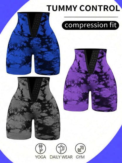 Tie-Dyed Wide-Waist Slim Fit Fitness Shorts