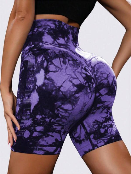 Tie-Dyed Wide-Waist Slim Fit Fitness Shorts